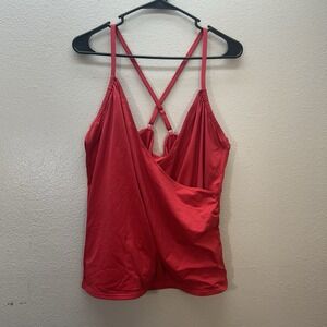 Lands' End Womens Swim Suit Tankini Top Red Faux Wrap Style Size 14 Wireless